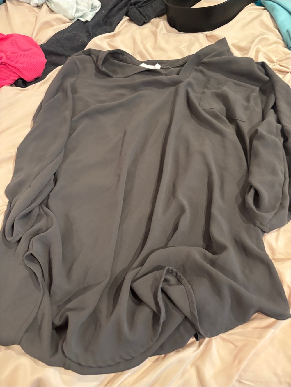 Lush Gray Chiffon Long-Sleeve Blouse